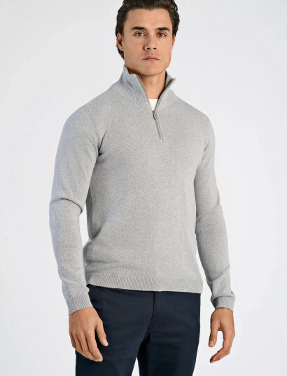 Lindbergh 100% Recycle Knit Half Zip - Grey - L