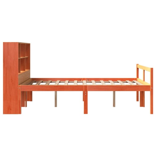 Seng med bokhylle uten madrass voksbrun 140x190 cm heltre 8721158608178