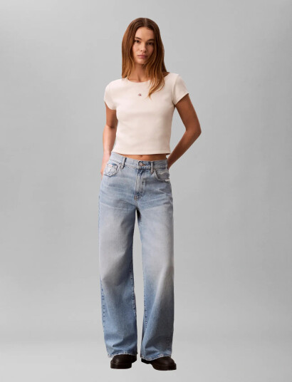 Calvin Klein Jeans Woven Label 2X2 Baby Rib Baby Te Cream L