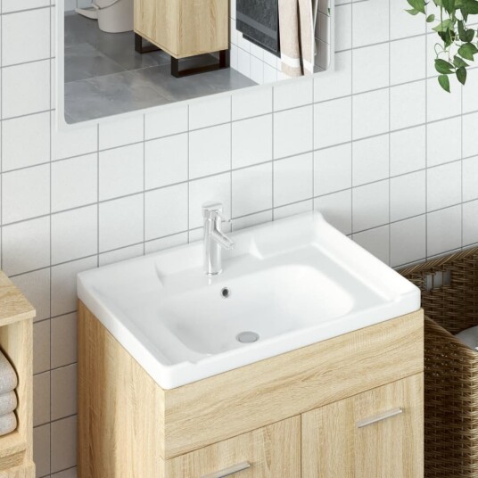 vidaXL Baderomsvask hvit 71x48x23 cm rektangulær keramikk