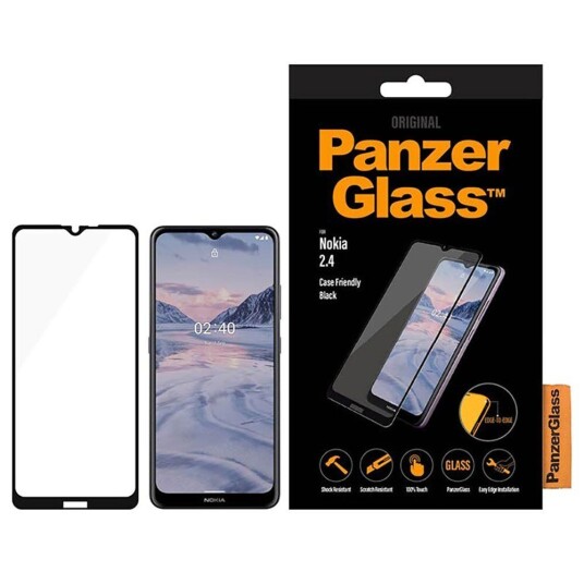PanzerGlass Nokia 2.4 Edge-to-Edge - Case Friendly PanserGlass med Svart Kant