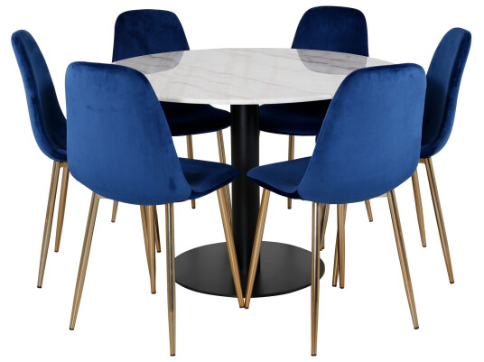 Venture Home Estelle Spisegruppe 106 cm Rund med 6 Polar Stoler Sort