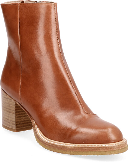 ANGULUS Bootie Block Heel With Zippe Brown 37.5