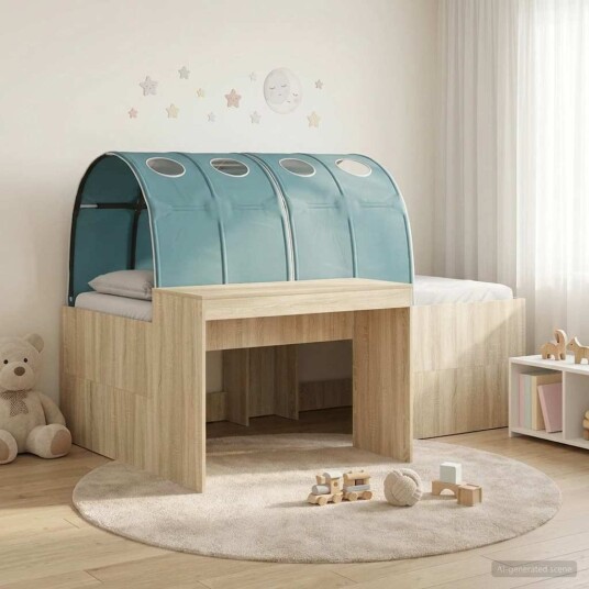 Seng med Tunnel 4 pcs Artisian Eik og Lys Blå Konstruert tre Seng med Tunnel 4 pcs Artisian Eik og Lys Blå Konstruert tre