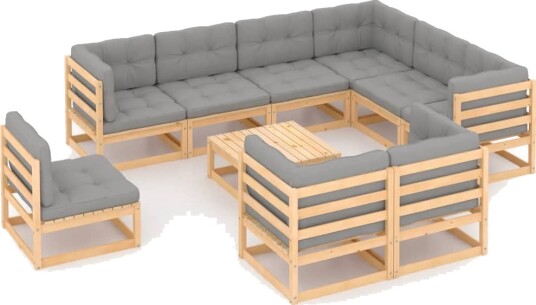 vidaXL Hagesofagruppe med puter 10 deler heltre furu