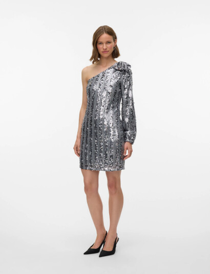 Vero Moda Vmefa One Shoulder Short Dress Jrs Ga   Silver   L