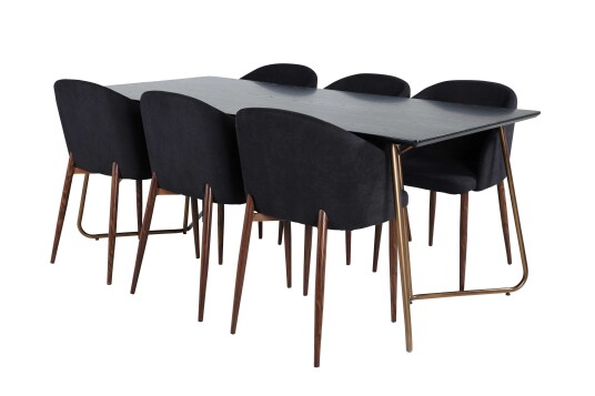 Venture Design Petra & Arch spisegruppe Svart/svart 6 stoler & bord 190 x 90 cm