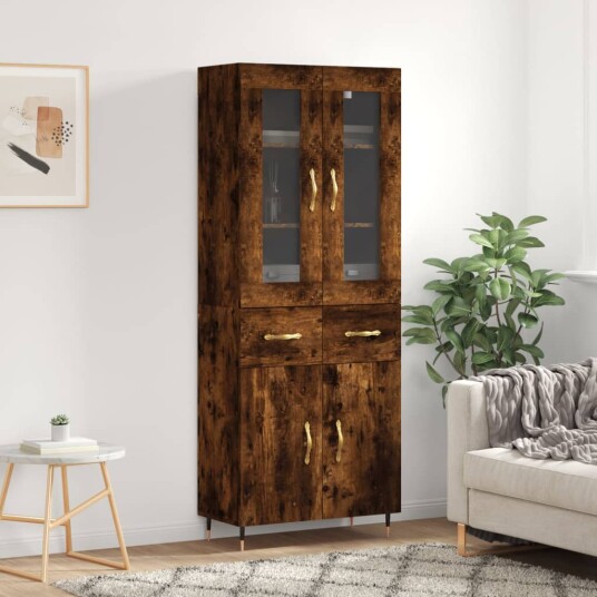 vidaXL Highboard røkt eik 69,5x34x180 cm konstruert tre 8720845479404