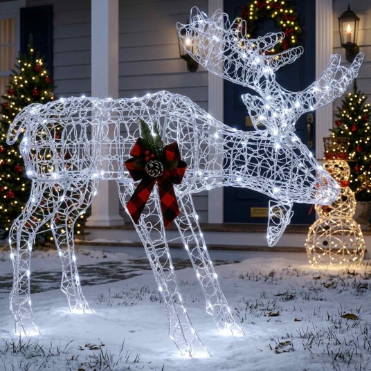 vidaXL Elg juledekorasjon Hvit 120 x 27 x 105 cm Akryl 170 LED-lys