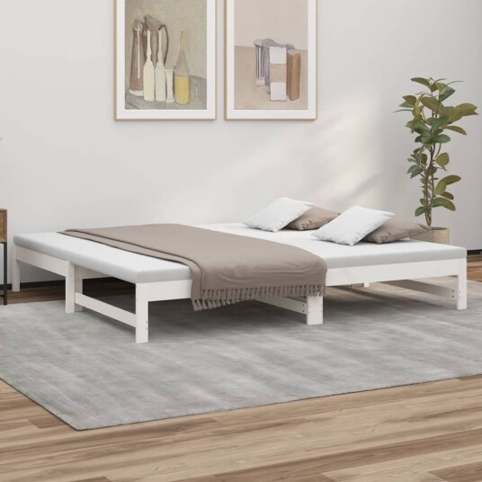 vidaXL Uttrekkbar dagseng hvit 2x(100x200) cm heltre furu