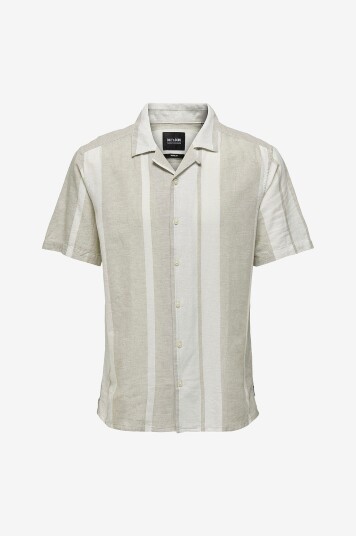 Only & Sons Skjorte onsCaiden SS Stripe Linen Resort Grå