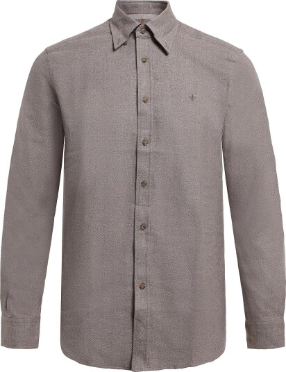 Morris Flannel Herringbone Shirt-Slim Fit - BROWN - XS