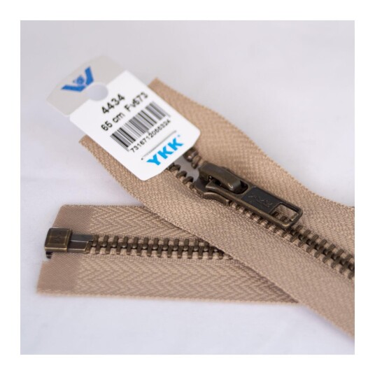 Delbar metallglidelås, Antikk messing 75cm Beige