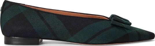 Lauren Ralph Lauren Audri Bow-Trim Black Watch Ballet Flat - NAVY/GREEN/BLACK - 38