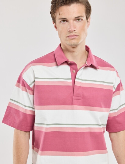 Armor Lux Striped Polo Shirt Short Sleeves Héritage - Pink - M