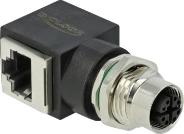 Delock Nettverksadapter 8-Pins M12 Hunn Rett Til Rj-45 Hunn Vinklet Cat 6A Svart