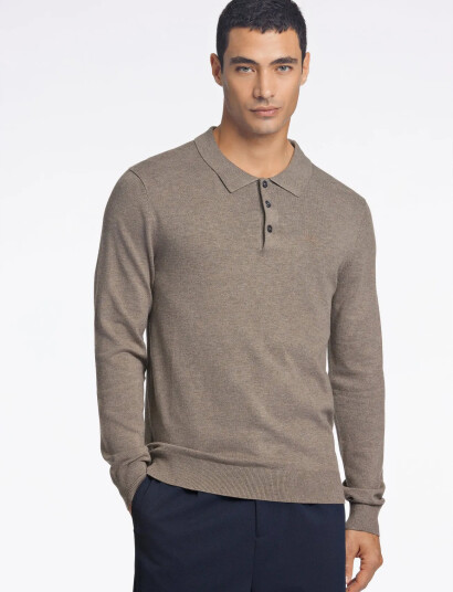 Lindbergh Ecovero L/S Polo - Brown - XXL