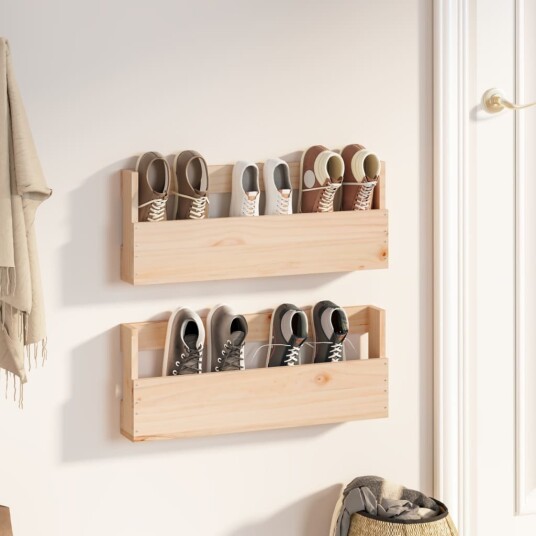 vidaXL Veggmonterte skohyller 2 stk 59x9x23 cm heltre furu vidaXL Veggmonterte skohyller 2 stk 59x9x23 cm heltre furu