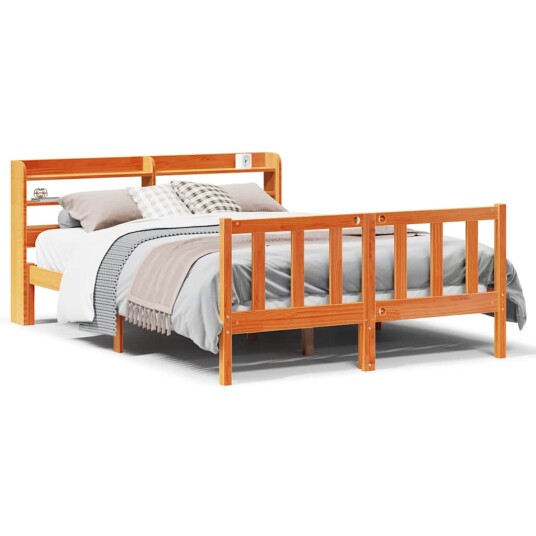 Sengeramme med hodegavl voksbrun 135x190 cm heltre furu 3306593