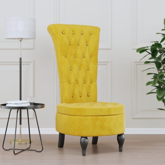 Stol med høy ryggstøtte gul fløyel knappdesign 352469