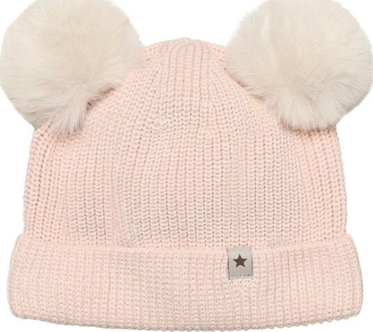 Huttelihut hat knit w. pompoms – peach blush 1 2år