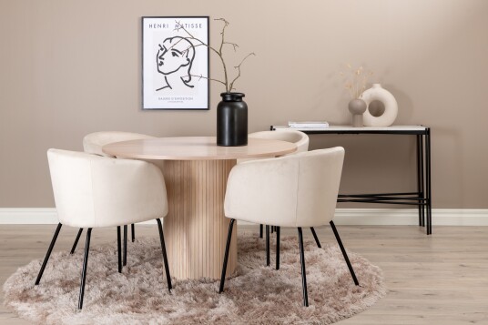Venture Home Bianca Matgruppe 110 cm Rund med 4 Berit stoler Beige