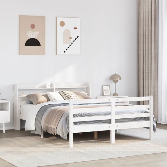 Sengeramme med hodegavl hvit 140x200 cm heltre furu 3306685