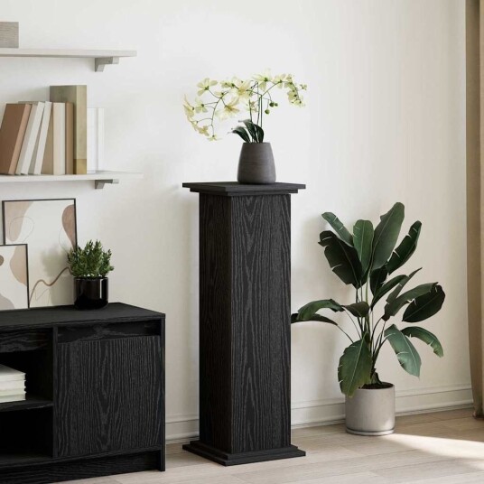 Utstillingsstativ med Oppbevaring Svart Eik 31x30x90 cm Konstruert Tre Utstillingsstativ med Oppbevaring Svart Eik 31x30x90 cm Konstruert Tre