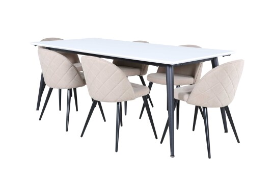 Venture Design Jimmy & Velvet spisegruppe Beige/hvit 6 stoler & bord 195 x 90 cm