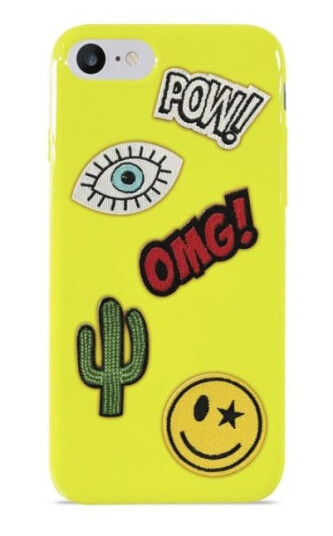 Puro-etui til iPhone SE/8/7, Patch Mania, 5 klistremerker, kan tilpasses, gul
