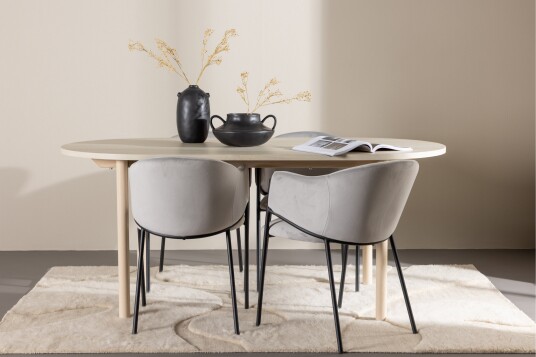 Venture Home Andy Spisegruppe 180 cm Oval med 4 Evelina stoler Whitewash/Grå