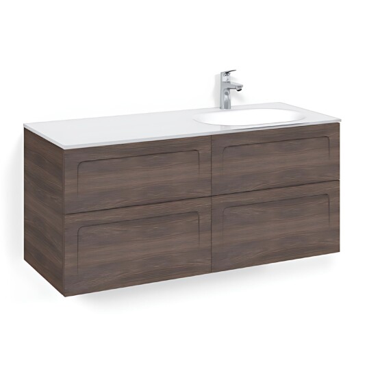 Macro Design Crown Servantskap 4-skuff - med Høyre Glasservant 120cm Brun ask / Shape Glass Edge Hvit