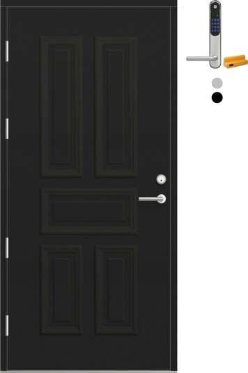 Ytterdør Bygg1 Fjord 04 med Yale Entrus BxH: 80x210 cm, Venstre, NCS S-8500-N, Dempet Sort, Yale Sølv