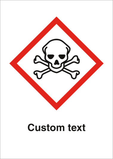 GHS 06 faresymbol skilt - Akutt giftig med valgfri tekst - A4 297 x 210 mm - Plast