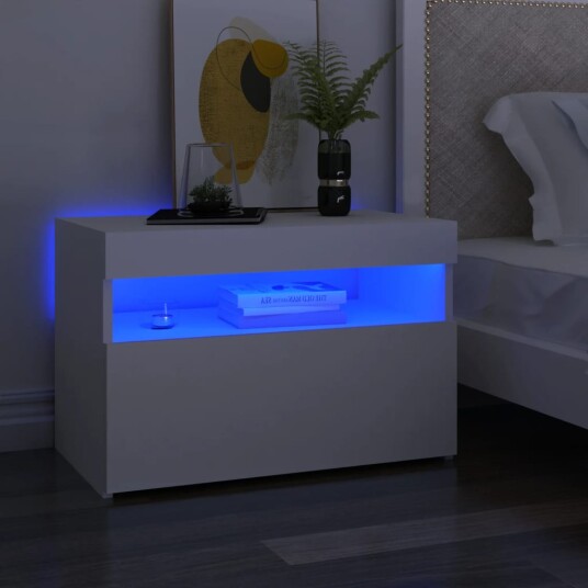 vidaXL Nattbord med LED-lys 2 stk hvit 60x35x40 cm konstruert tre vidaXL Nattbord med LED-lys 2 stk hvit 60x35x40 cm konstruert tre