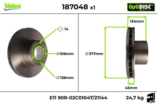 Bremseskive VALEO 187048