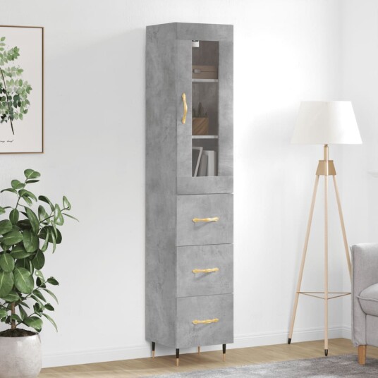 vidaXL Highboard betonggrå 34,5x34x180 cm konstruert tre 8720845486433