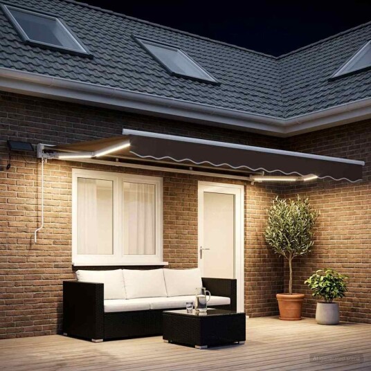 Manuell markiseramme med LEDs Gråbrun 4,5 × 3 m