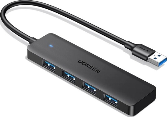 Ugreen USB-A Hub med 4x USB-A 3.0-porter, 15 cm - Svart