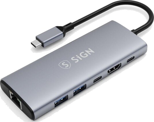 SiGN 6-i-1 Dokkingstasjon USB-A USB-C PD 100 W HDMI RJ45 Grå SiGN 6-i-1 Dokkingstasjon USB-A USB-C PD 100 W HDMI RJ45 Grå