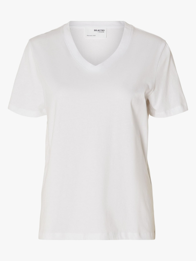 Selected Femme Essential Short Sleeve V-Neck Tee Hvit XS