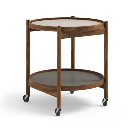 Brdr. Krüger Bølling Tray Table model 50 rullebord stone, oljet valnøttstativ