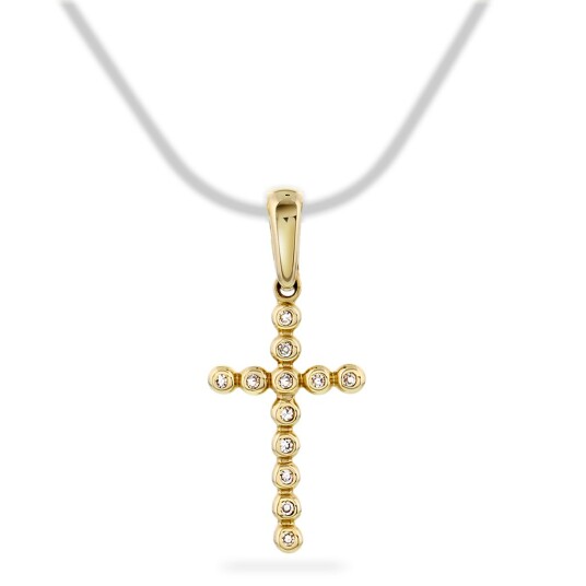 Pan Jewelry, Anheng i 585 gult gull med kors og diamanter 0,03 ct Pan Jewelry, Anheng i 585 gult gull med kors og diamanter 0,03 ct