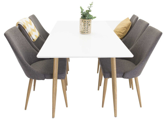 Venture Design Polar & Leone spisegruppe Hvit/grå 6 st stoler & bord 180 x 90 cm