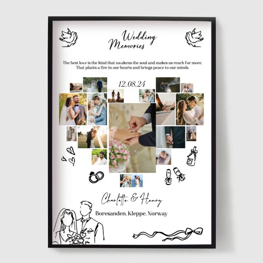 Namly Design Personalisert Plakat Bryllupshjerte Minner Fotokollasj POSTERWGNR05