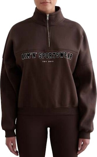Aim'n - Collegegenser Varsity Sweat Half Zip - Brun