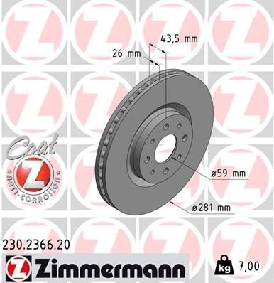 Bremseskive ZIMMERMANN 230.2366.20 Bremseskive ZIMMERMANN 230.2366.20
