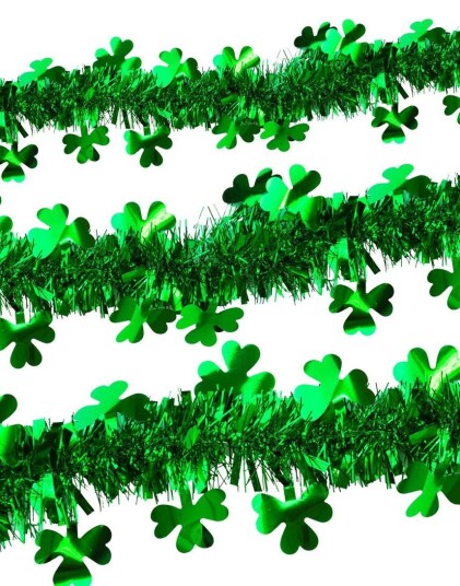 Grønt St. Patricks Glittergirlander med Trekløvere 3 meter Grønt St. Patricks Glittergirlander med Trekløvere 3 meter