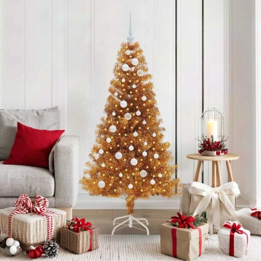 Juletre med 150 LED med stativ Gull 150 cm PET