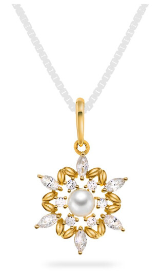 Pan Jewelry Anheng i 585 gult gull med zirkonia og ferskvannsperle Pan Jewelry Anheng i 585 gult gull med zirkonia og ferskvannsperle